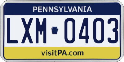 PA license plate LXM0403
