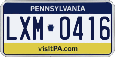 PA license plate LXM0416