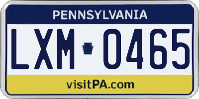 PA license plate LXM0465