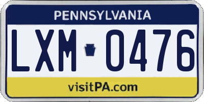 PA license plate LXM0476