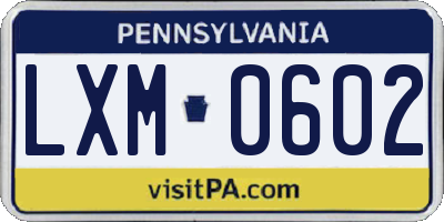 PA license plate LXM0602