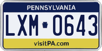 PA license plate LXM0643