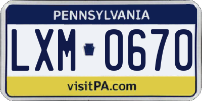 PA license plate LXM0670