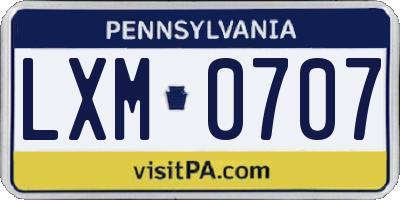 PA license plate LXM0707