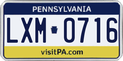 PA license plate LXM0716