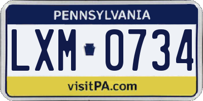 PA license plate LXM0734