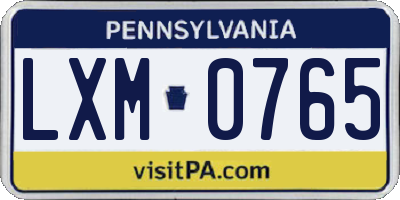 PA license plate LXM0765