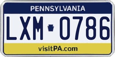 PA license plate LXM0786
