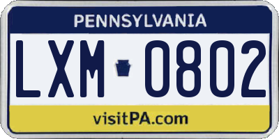 PA license plate LXM0802