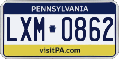 PA license plate LXM0862