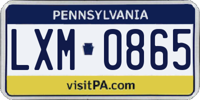 PA license plate LXM0865