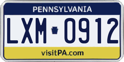 PA license plate LXM0912