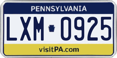 PA license plate LXM0925