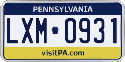 PA license plate LXM0931
