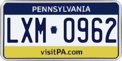 PA license plate LXM0962
