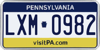 PA license plate LXM0982