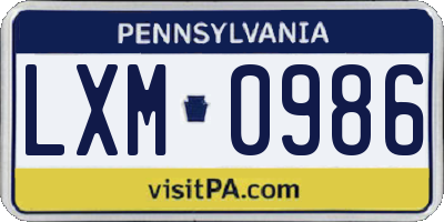 PA license plate LXM0986