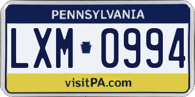 PA license plate LXM0994