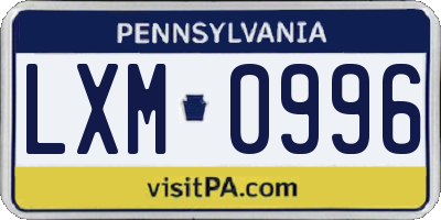 PA license plate LXM0996