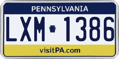 PA license plate LXM1386