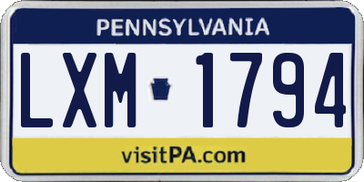 PA license plate LXM1794