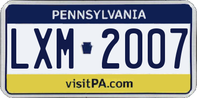 PA license plate LXM2007