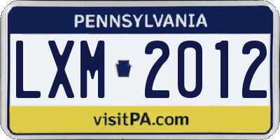 PA license plate LXM2012