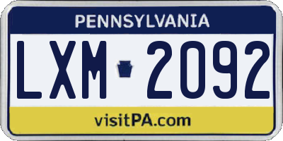 PA license plate LXM2092