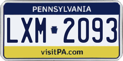 PA license plate LXM2093