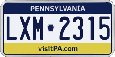 PA license plate LXM2315