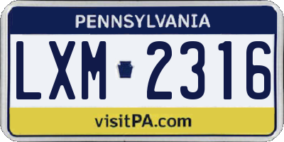 PA license plate LXM2316
