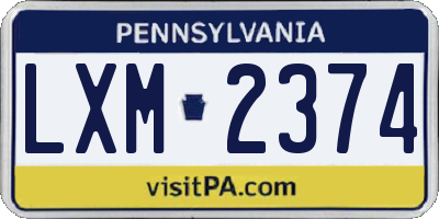 PA license plate LXM2374
