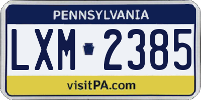 PA license plate LXM2385