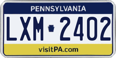PA license plate LXM2402