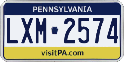 PA license plate LXM2574