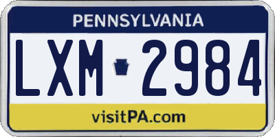 PA license plate LXM2984