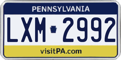 PA license plate LXM2992