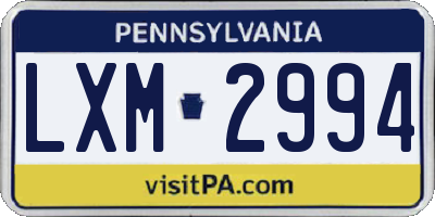 PA license plate LXM2994