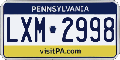 PA license plate LXM2998
