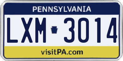 PA license plate LXM3014