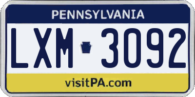 PA license plate LXM3092