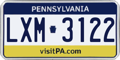PA license plate LXM3122