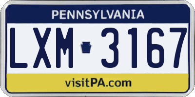 PA license plate LXM3167