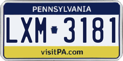 PA license plate LXM3181