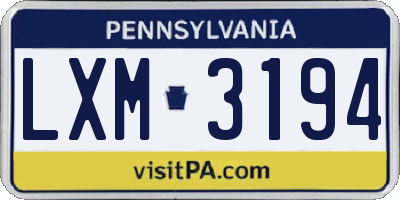 PA license plate LXM3194
