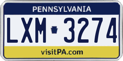 PA license plate LXM3274