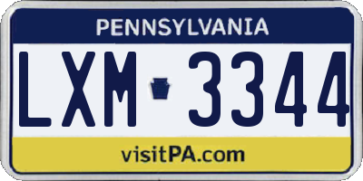 PA license plate LXM3344