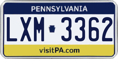 PA license plate LXM3362