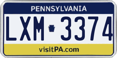 PA license plate LXM3374