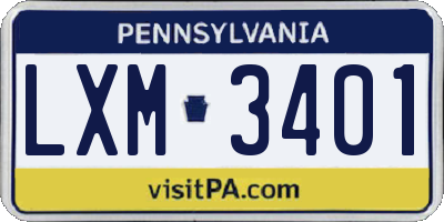 PA license plate LXM3401